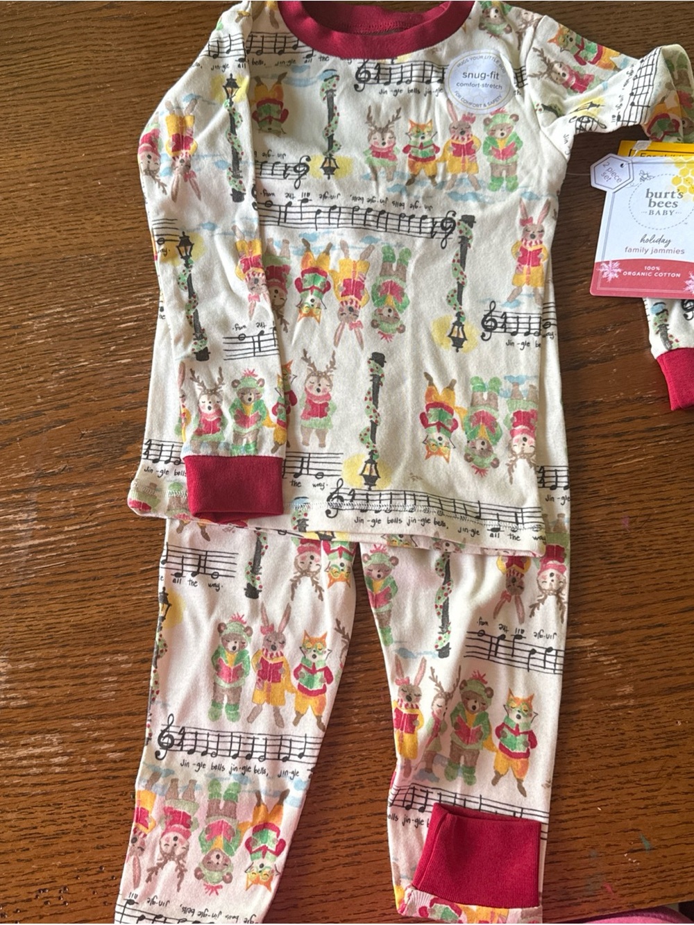 Burt's Bees Kids Cream Holiday Pajama Set with Red Trim